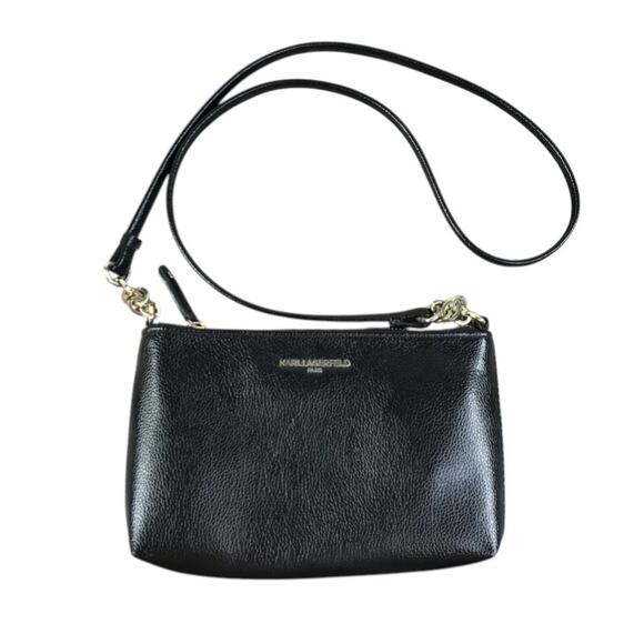 KARL LAGERFELD Paris Ophelia Leather Crossbody Bag Black Small Party Travel City - Picture 1 of 9